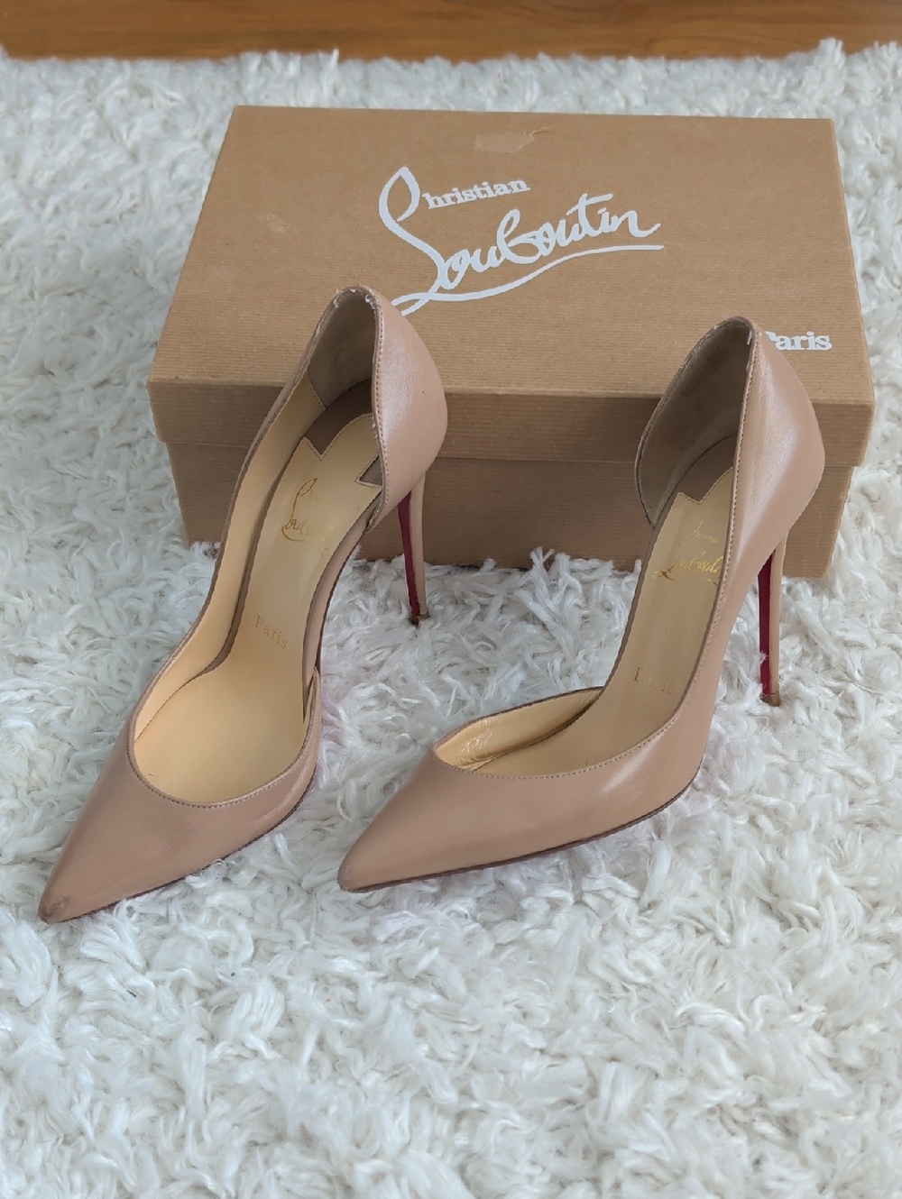 Christian Louboutin Iriza Nude Leather Pointed Toe Pumps